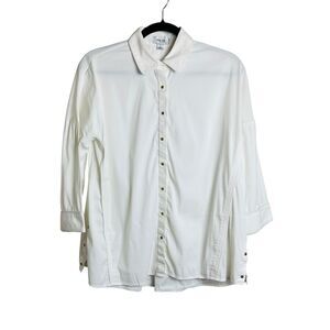 Per Se Carlisle Shirt Womens 2 Button Down Long Sleeve Gold Snap Casual Top